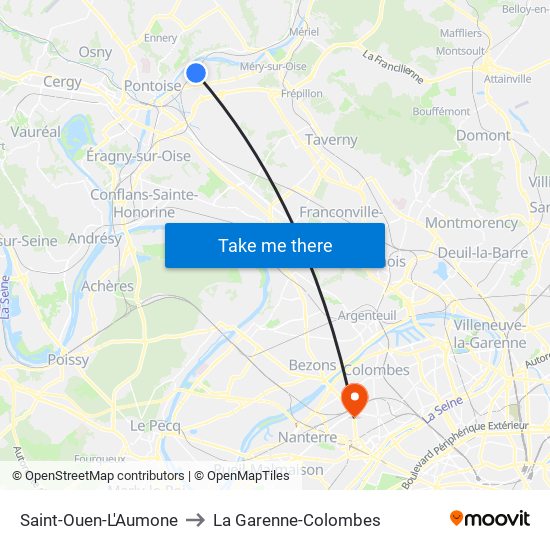 Saint-Ouen-L'Aumone to La Garenne-Colombes map