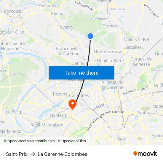 Saint-Prix to La Garenne-Colombes map