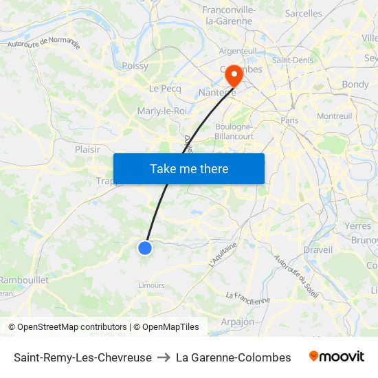 Saint-Remy-Les-Chevreuse to La Garenne-Colombes map