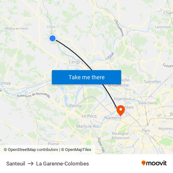 Santeuil to La Garenne-Colombes map