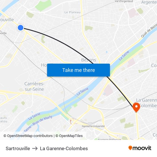 Sartrouville to La Garenne-Colombes map