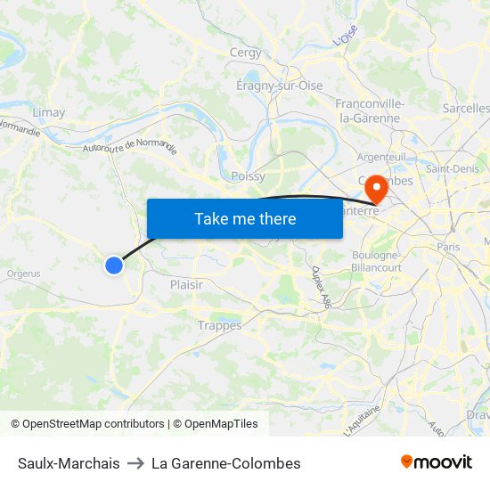 Saulx-Marchais to La Garenne-Colombes map