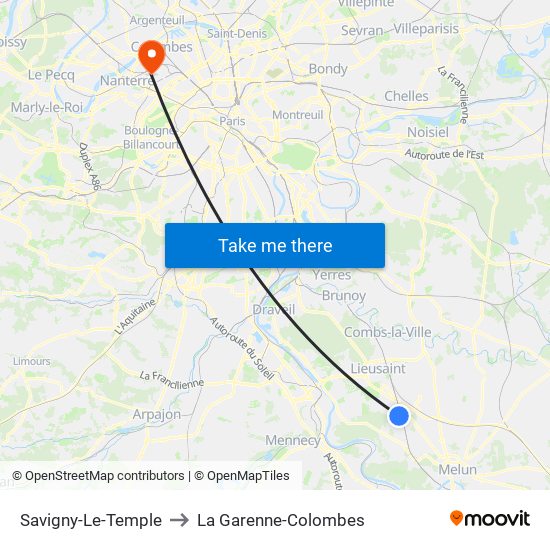 Savigny-Le-Temple to La Garenne-Colombes map