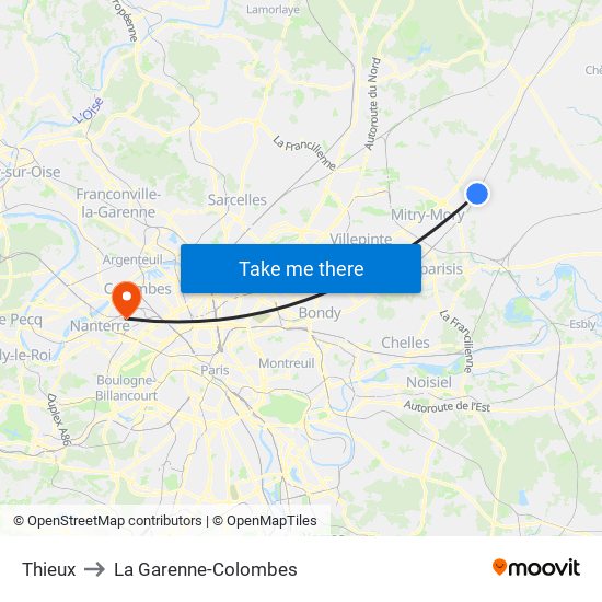 Thieux to La Garenne-Colombes map