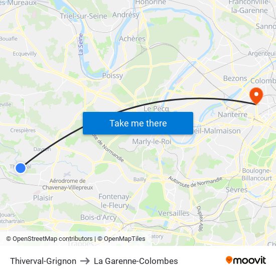 Thiverval-Grignon to La Garenne-Colombes map