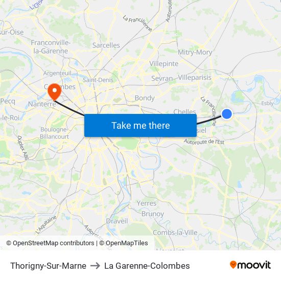 Thorigny-Sur-Marne to La Garenne-Colombes map