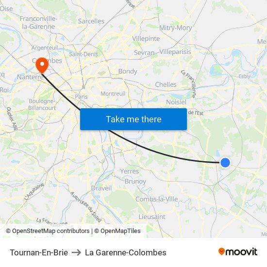Tournan-En-Brie to La Garenne-Colombes map