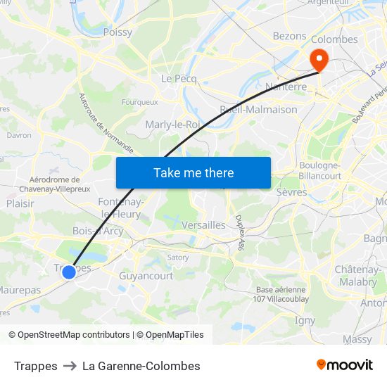 Trappes to La Garenne-Colombes map