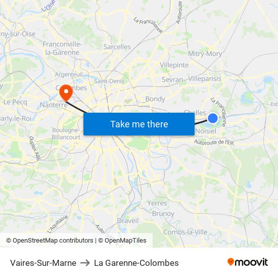 Vaires-Sur-Marne to La Garenne-Colombes map
