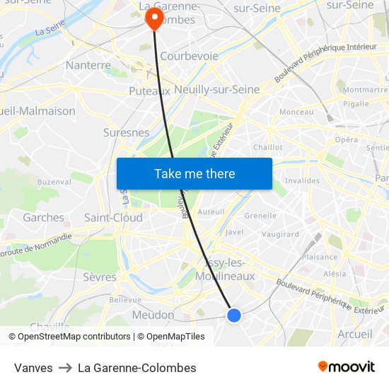 Vanves to La Garenne-Colombes map