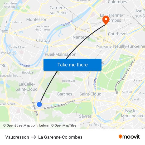 Vaucresson to La Garenne-Colombes map