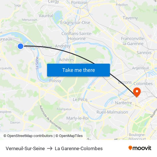 Verneuil-Sur-Seine to La Garenne-Colombes map