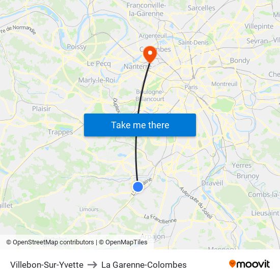 Villebon-Sur-Yvette to La Garenne-Colombes map