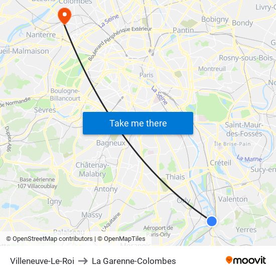 Villeneuve-Le-Roi to La Garenne-Colombes map