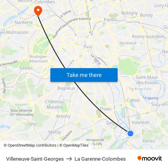 Villeneuve-Saint-Georges to La Garenne-Colombes map