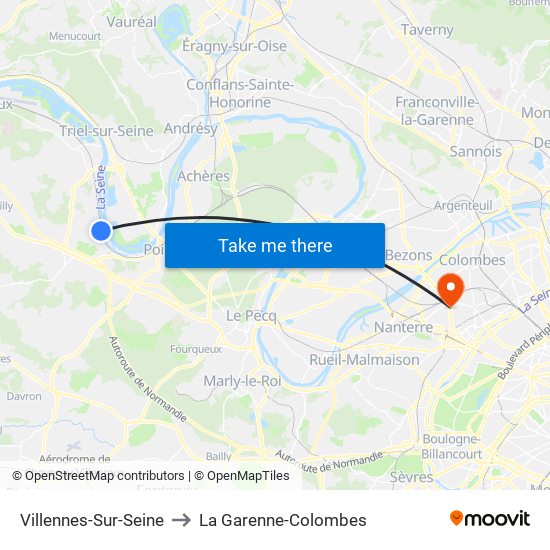 Villennes-Sur-Seine to La Garenne-Colombes map