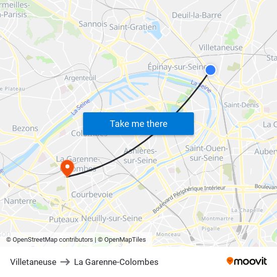 Villetaneuse to La Garenne-Colombes map