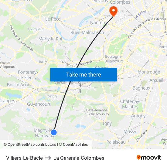 Villiers-Le-Bacle to La Garenne-Colombes map
