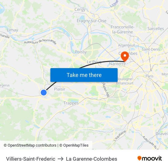 Villiers-Saint-Frederic to La Garenne-Colombes map