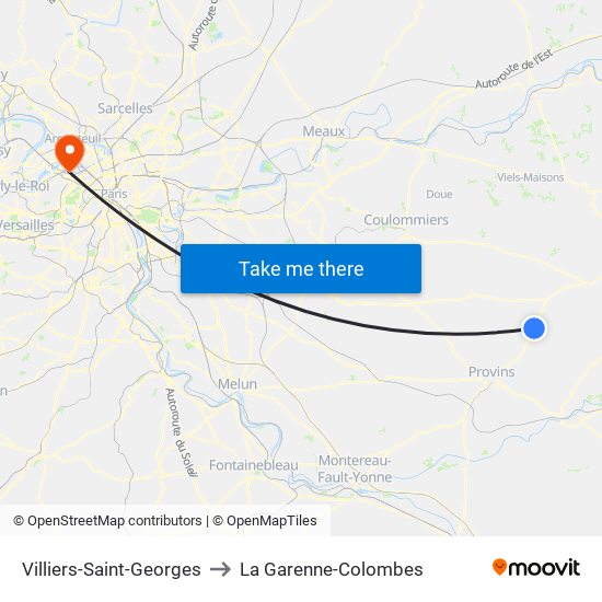 Villiers-Saint-Georges to La Garenne-Colombes map