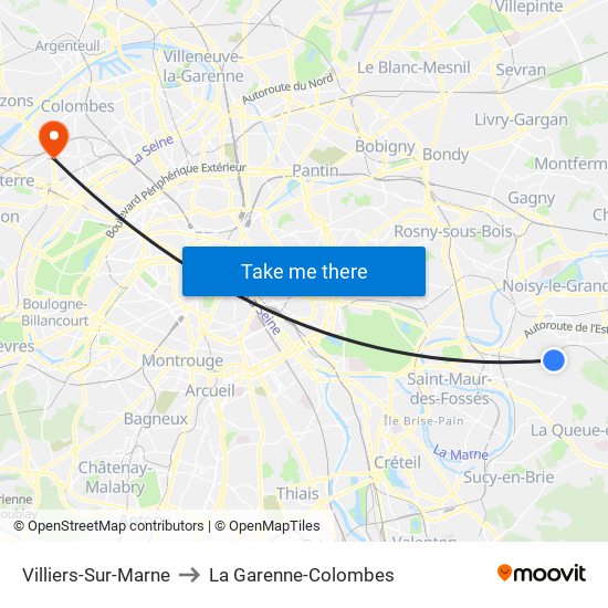 Villiers-Sur-Marne to La Garenne-Colombes map