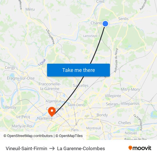 Vineuil-Saint-Firmin to La Garenne-Colombes map