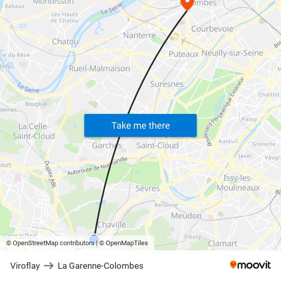 Viroflay to La Garenne-Colombes map