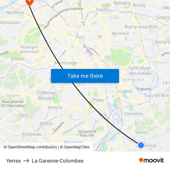 Yerres to La Garenne-Colombes map