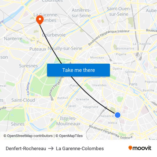 Denfert-Rochereau to La Garenne-Colombes map