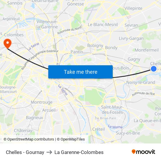Chelles - Gournay to La Garenne-Colombes map
