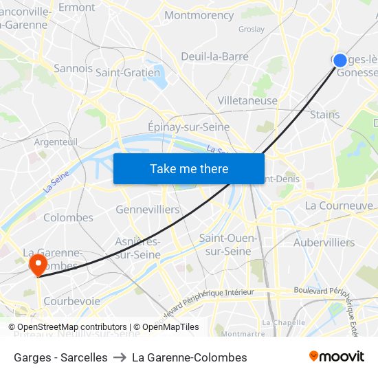 Garges - Sarcelles to La Garenne-Colombes map