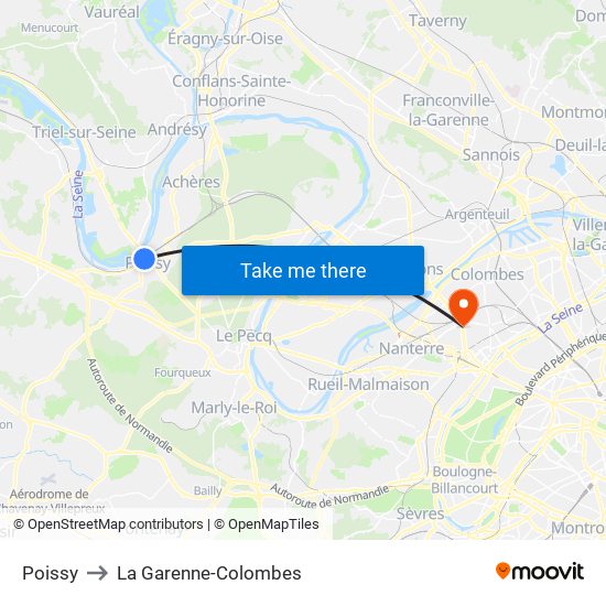 Poissy to La Garenne-Colombes map