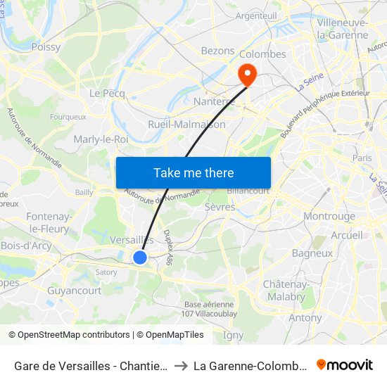 Gare de Versailles - Chantiers to La Garenne-Colombes map
