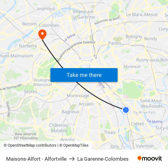 Maisons-Alfort - Alfortville to La Garenne-Colombes map