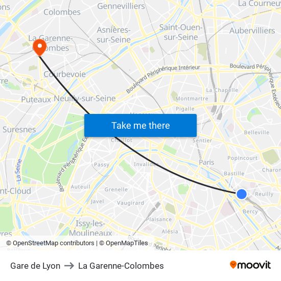 Gare de Lyon to La Garenne-Colombes map