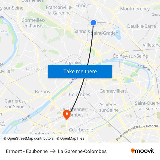 Ermont - Eaubonne to La Garenne-Colombes map