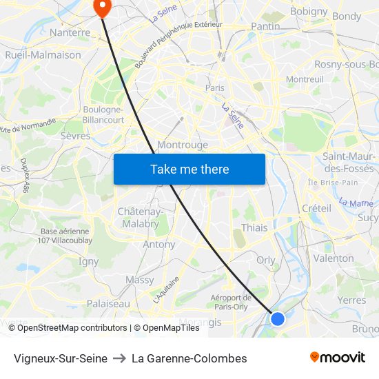 Vigneux-Sur-Seine to La Garenne-Colombes map