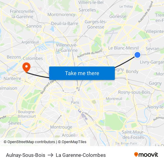 Aulnay-Sous-Bois to La Garenne-Colombes map