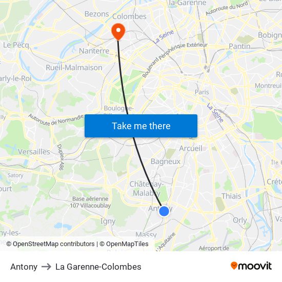 Antony to La Garenne-Colombes map
