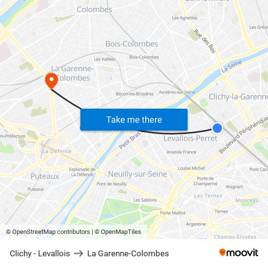 Clichy - Levallois to La Garenne-Colombes map