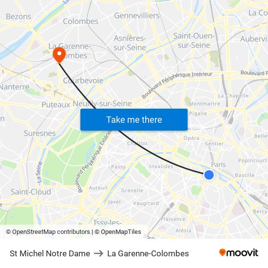 St Michel Notre Dame to La Garenne-Colombes map