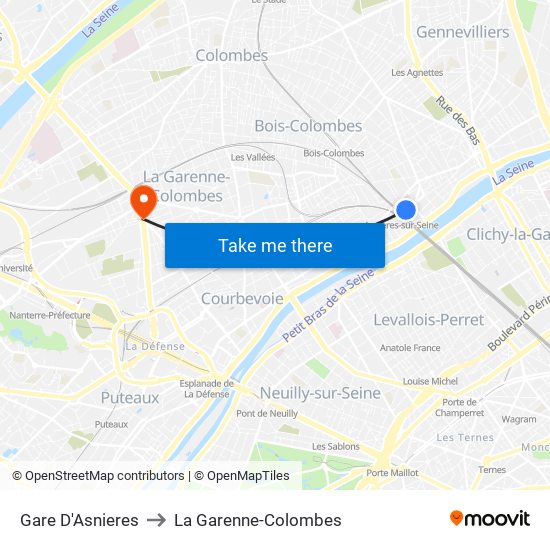 Gare D'Asnieres to La Garenne-Colombes map