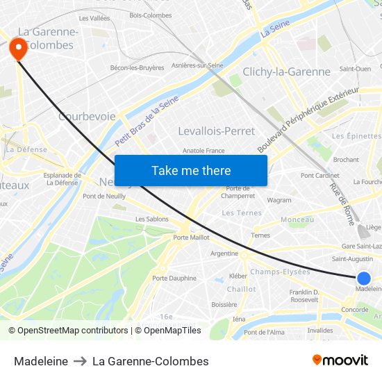 Madeleine to La Garenne-Colombes map