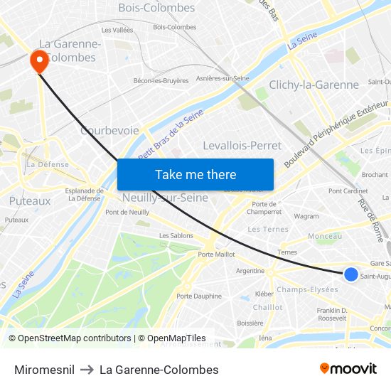 Miromesnil to La Garenne-Colombes map