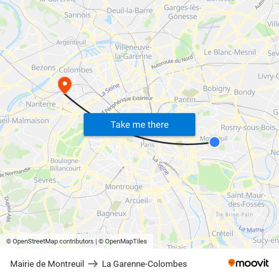 Mairie de Montreuil to La Garenne-Colombes map