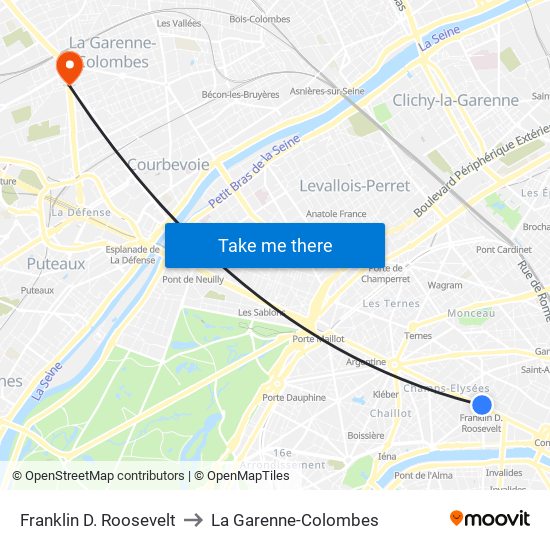 Franklin D. Roosevelt to La Garenne-Colombes map