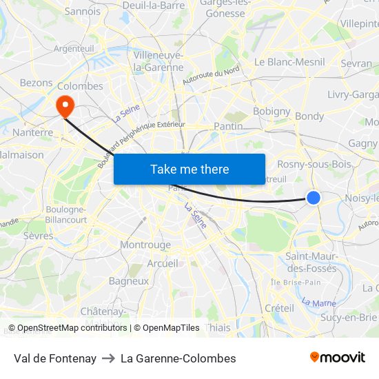 Val de Fontenay to La Garenne-Colombes map