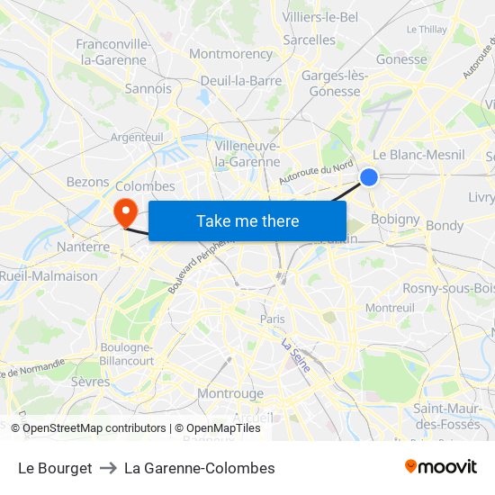Le Bourget to La Garenne-Colombes map