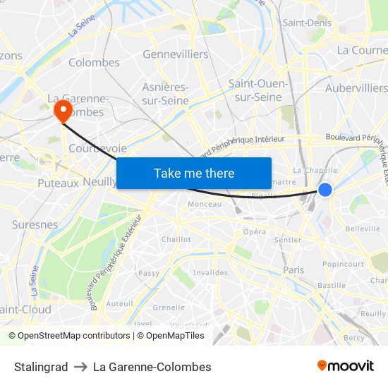 Stalingrad to La Garenne-Colombes map