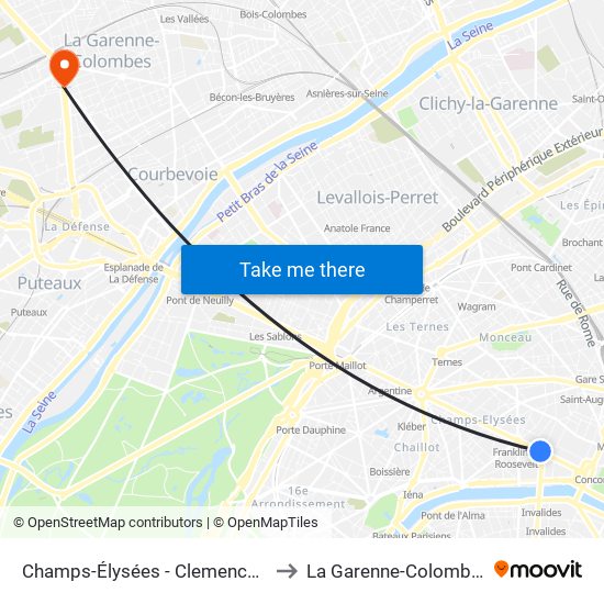 Champs-Élysées - Clemenceau to La Garenne-Colombes map